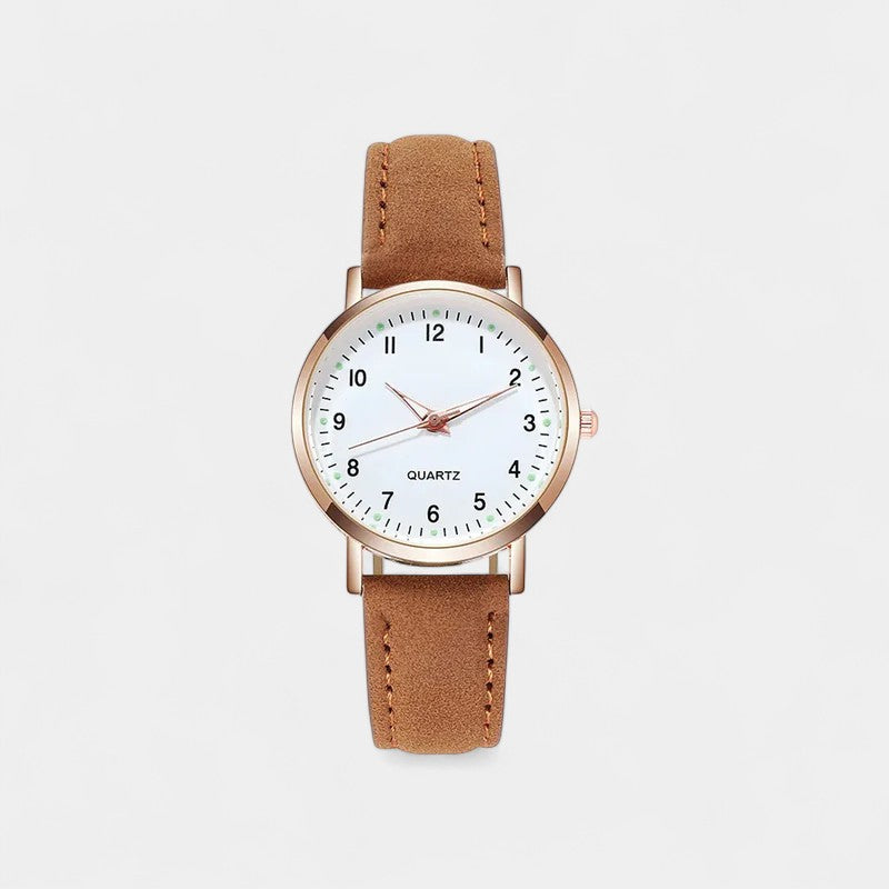 Women's Minimalist Watch with Faux Suede Strap - Brown