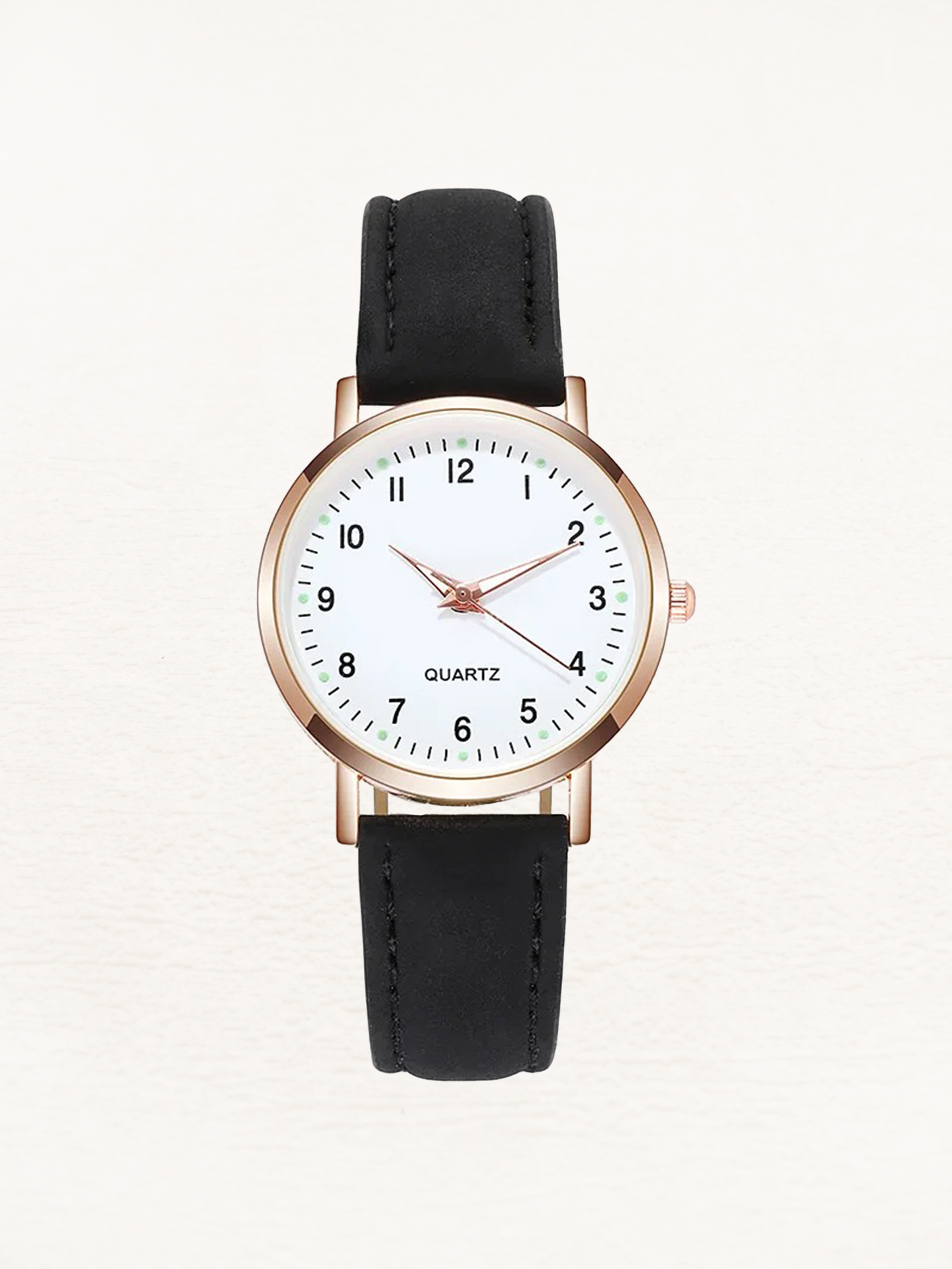Women's Minimalist Watch with Faux Suede Strap - Black