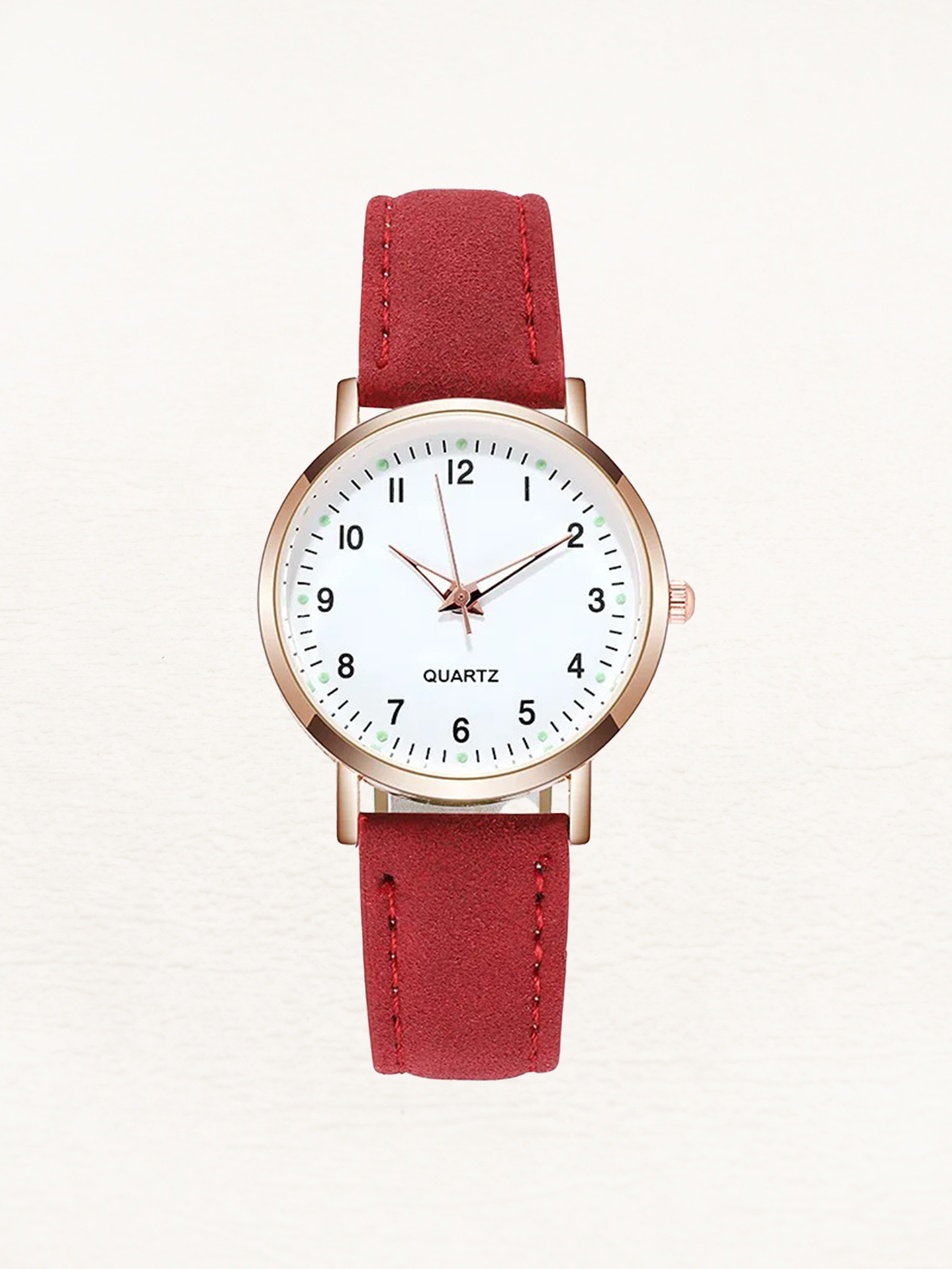 Women's Minimalist Watch with Faux Suede Strap - Red