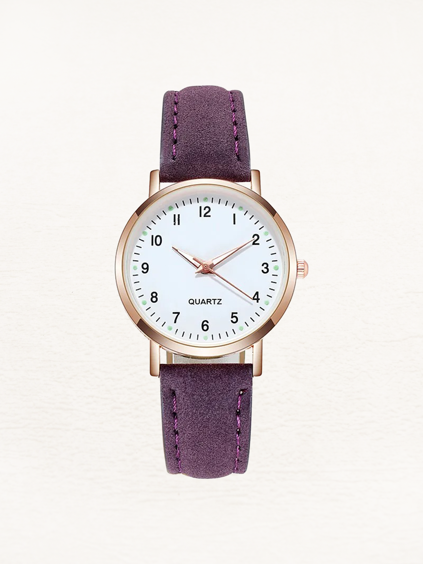 Women's Minimalist Watch with Faux Suede Strap - Purple