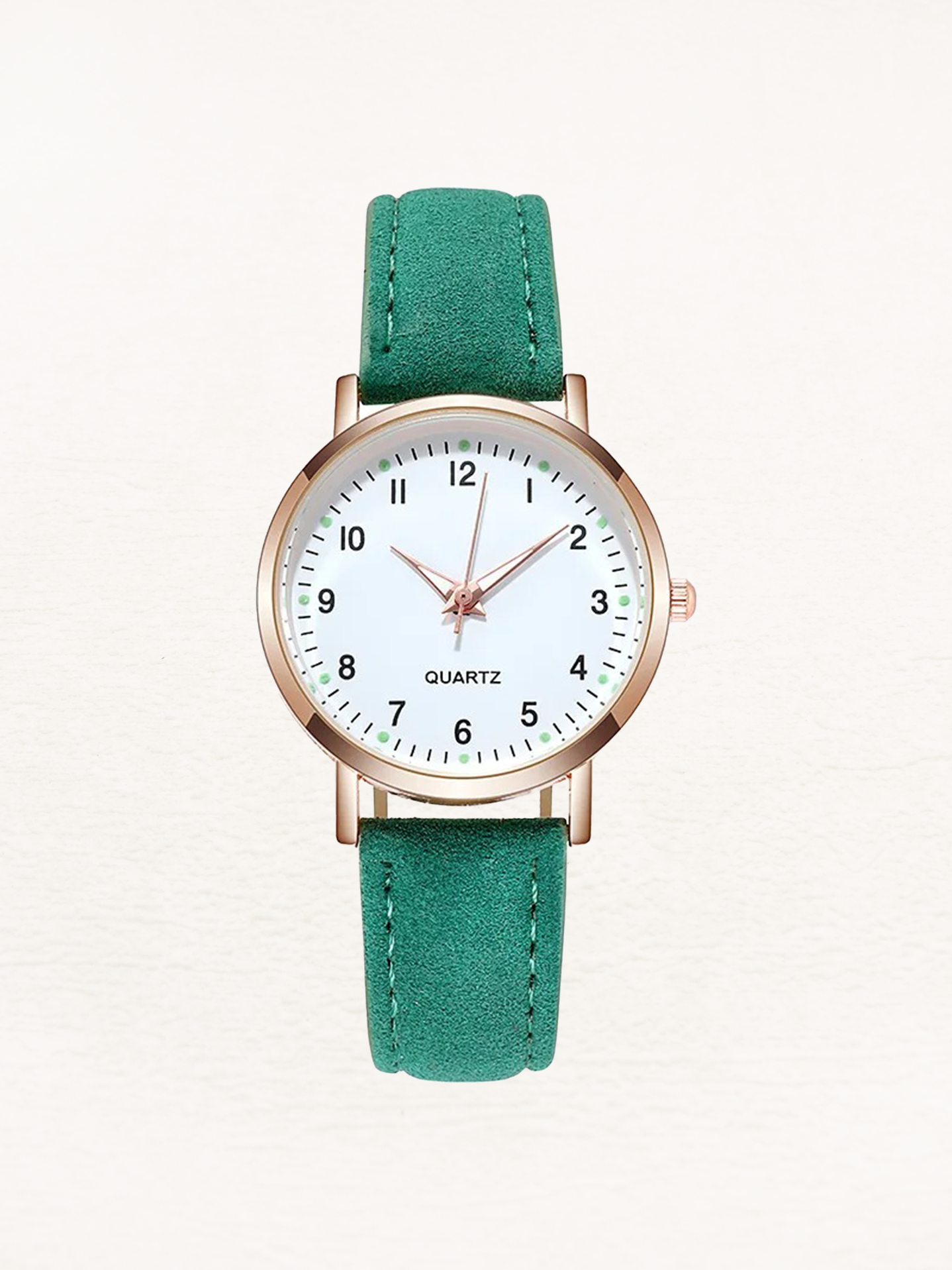 Women's Minimalist Watch with Faux Suede Strap - Green