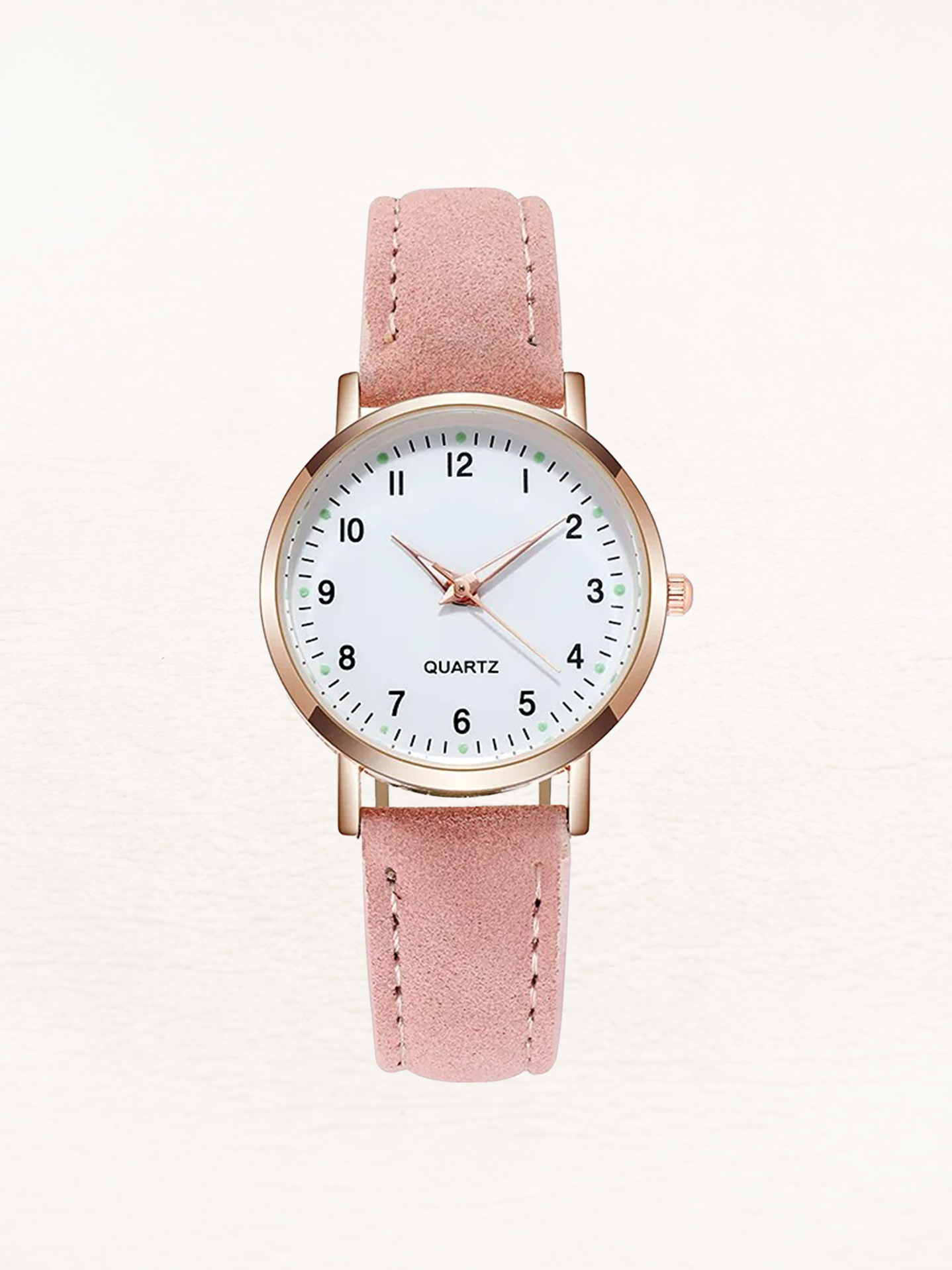 Women's Minimalist Watch with Faux Suede Strap - Pink