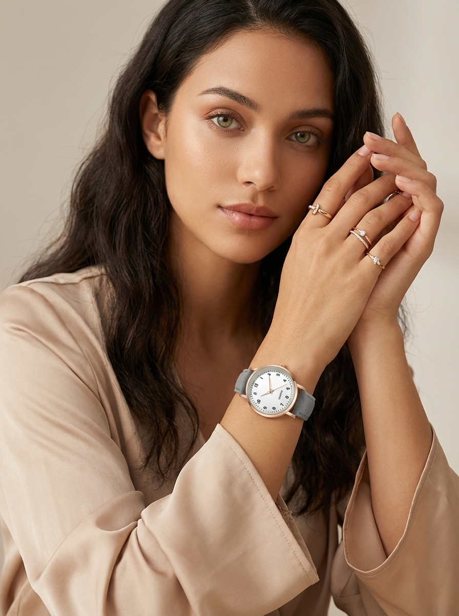 Women's Minimalist Watch with Faux Suede Strap - 5