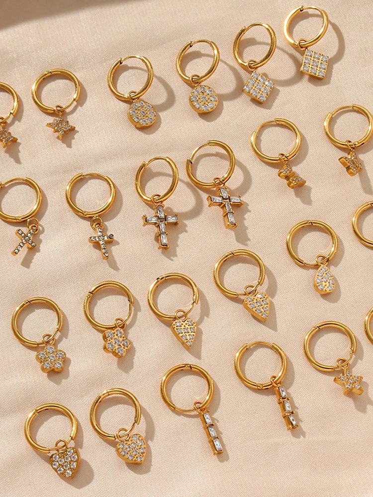 Cross Drop Earrings with Sparkling Stones - 4