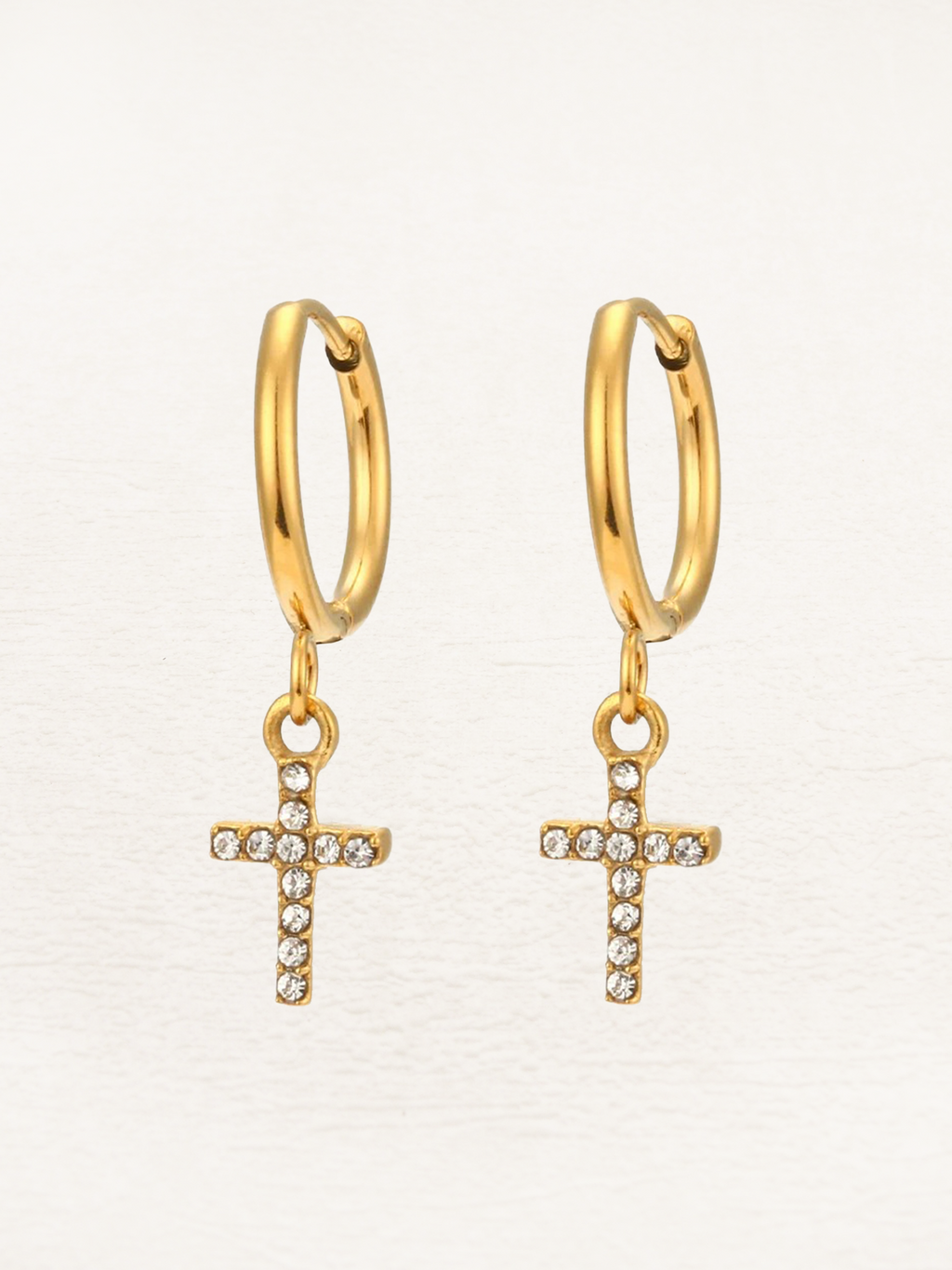 Cross Drop Earrings with Sparkling Stones - 3