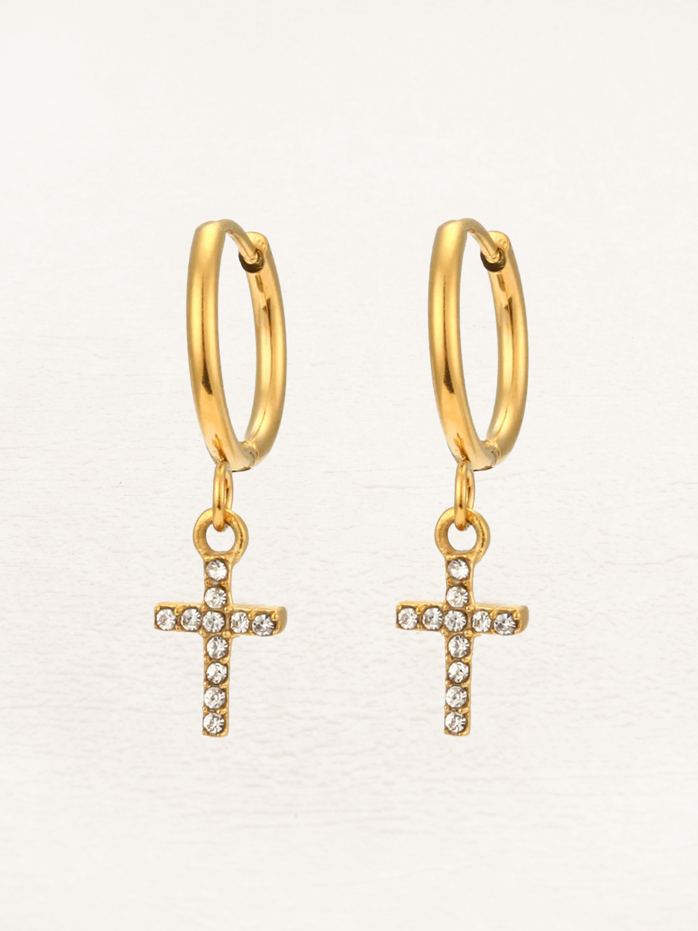 Cross Drop Earrings with Sparkling Stones - 3