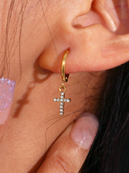 Cross Drop Earrings with Sparkling Stones - 2