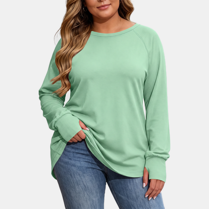 Women's Crewneck Thumb Hole Oversized Tunic Top - Light Green