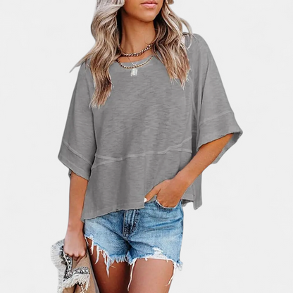Women's Casual Batwing Sleeve Blouse - Light Grey