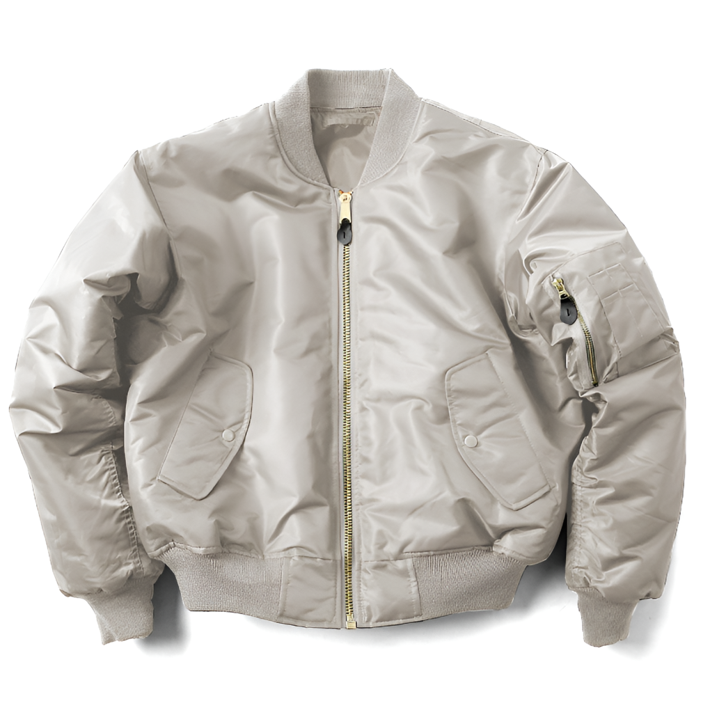 Unisex Bomber Jacket with Ribbed Trims and Zip Front - Light Grey