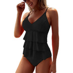 Women's Swimsuit V-Neck with Tiered Ruffles - 4