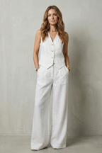 Women's Tailored Vest and Wide-Leg Trouser Set Sleeveless with V-Neck - 12