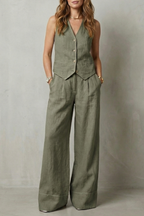 Women's Tailored Vest and Wide-Leg Trouser Set Sleeveless with V-Neck - 11
