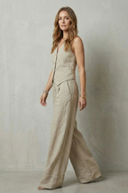 Women's Tailored Vest and Wide-Leg Trouser Set Sleeveless with V-Neck - 5