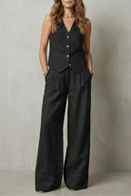 Women's Tailored Vest and Wide-Leg Trouser Set Sleeveless with V-Neck - 9