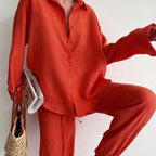Women's Relaxed Blouse and Wide Leg Trousers Co-ord Set - Orange