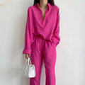 Women's Relaxed Blouse and Wide Leg Trousers Co-ord Set - Pink