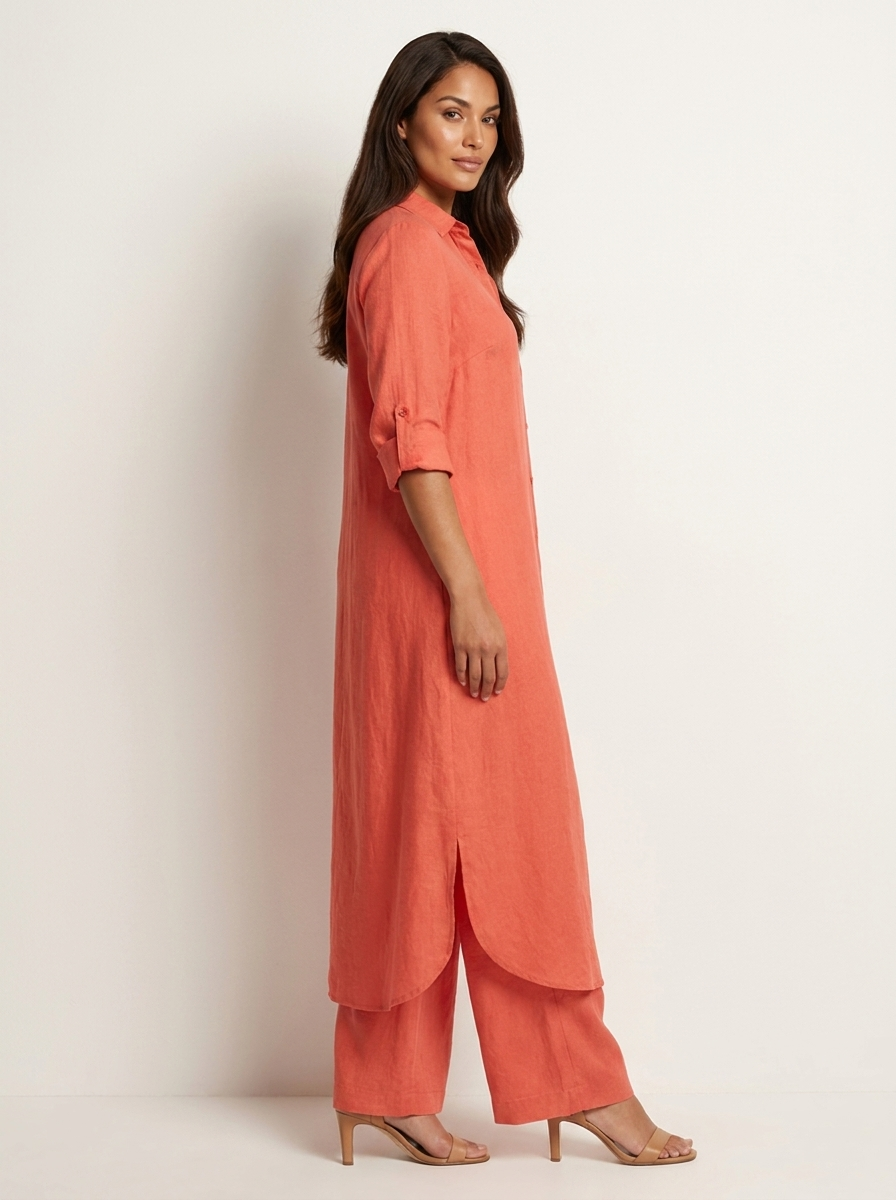 Women's Longline Shirt and Wide Leg Trousers Set - 3