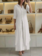 Women's Longline Shirt and Wide Leg Trousers Set - 13