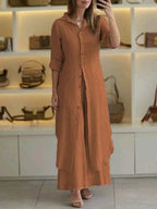 Women's Longline Shirt and Wide Leg Trousers Set - 11