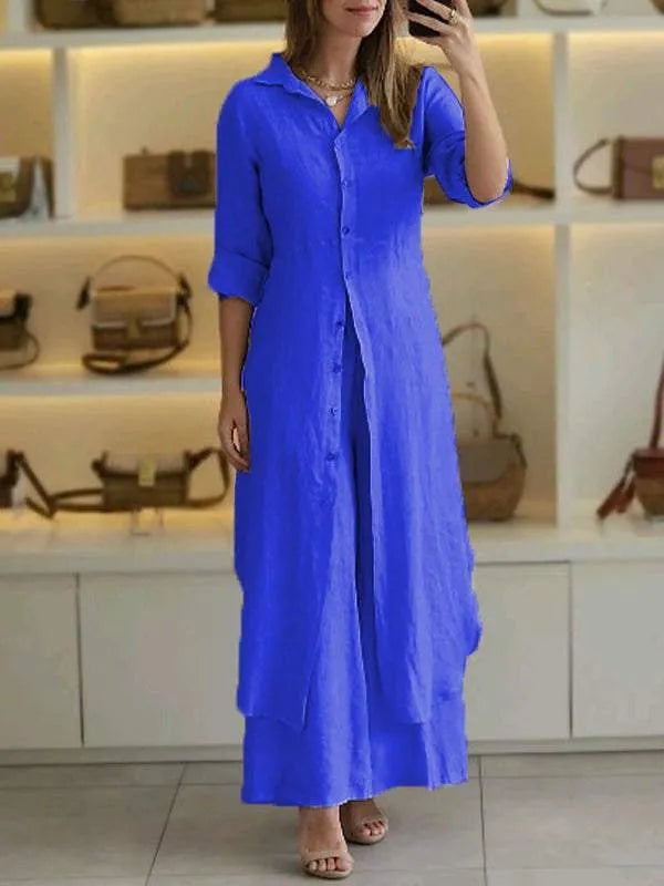 Women's Longline Shirt and Wide Leg Trousers Set - 12
