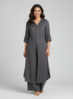 Women's Longline Shirt and Wide Leg Trousers Set - 14