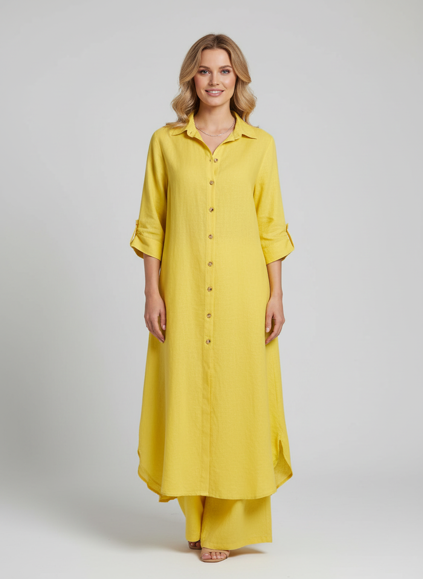 Women's Longline Shirt and Wide Leg Trousers Set - 15