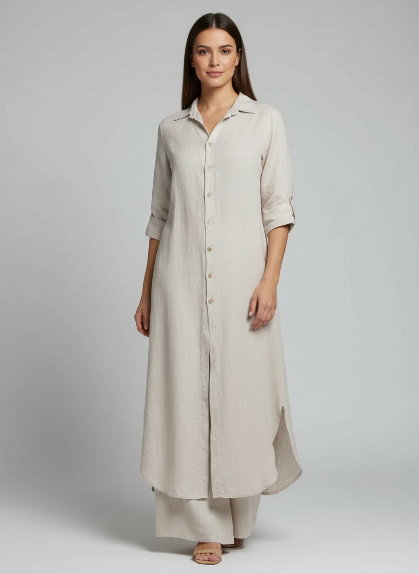 Women's Longline Shirt and Wide Leg Trousers Set - 16