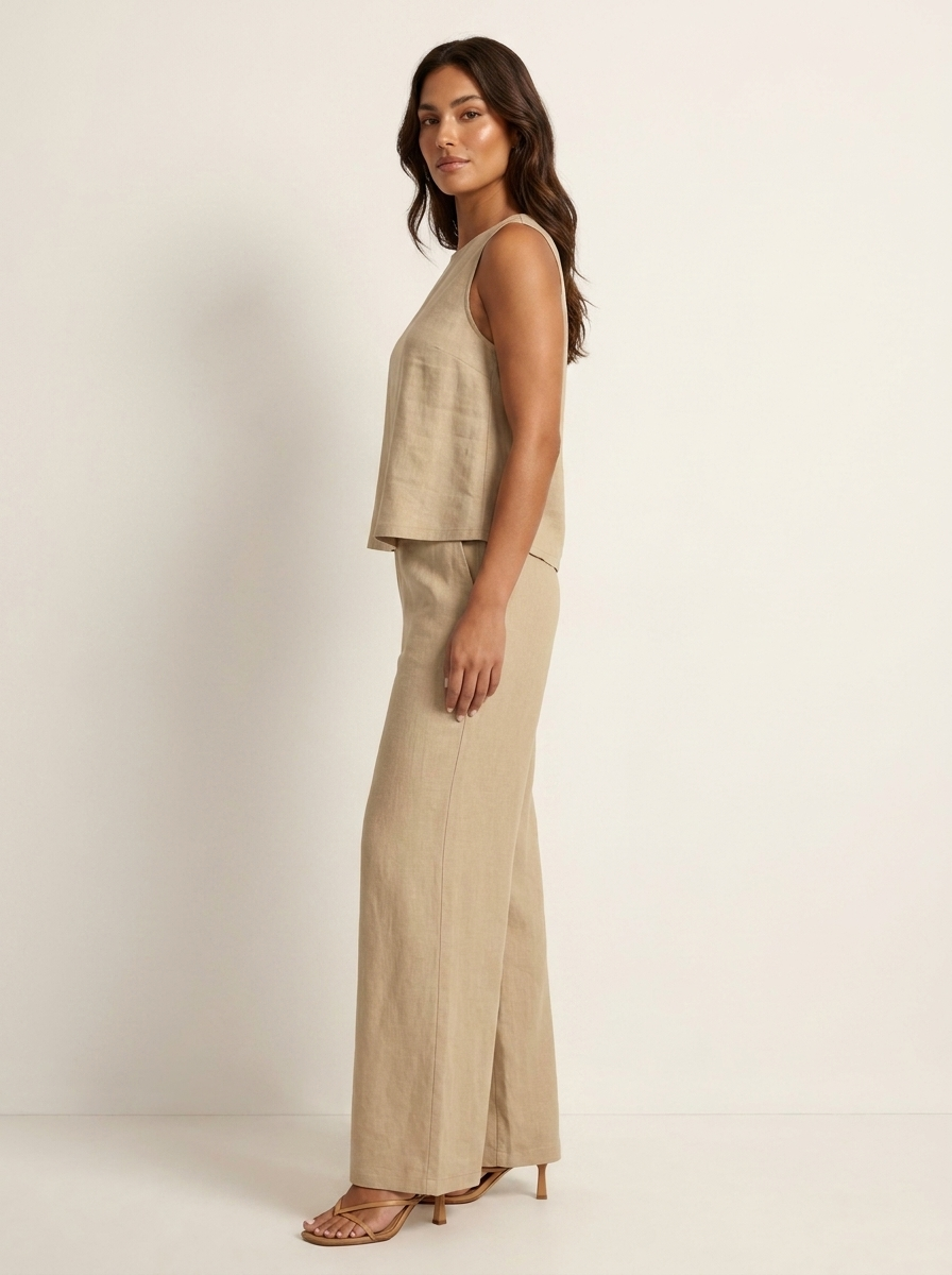 Women's Sleeveless Top and Wide Leg Trousers Set - 18