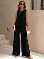 Women's Sleeveless Top and Wide Leg Trousers Set - 7
