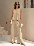 Women's Sleeveless Top and Wide Leg Trousers Set - 8
