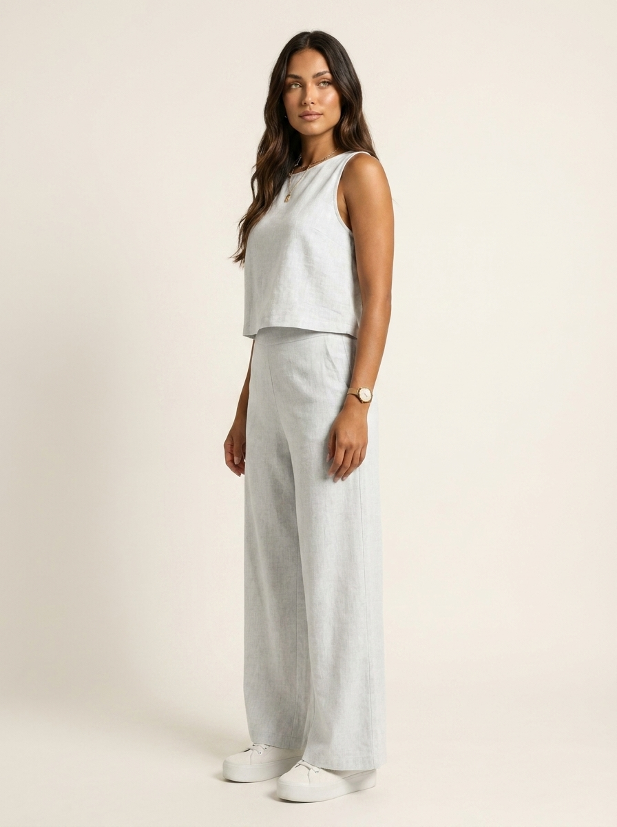 Women's Sleeveless Top and Wide Leg Trousers Set - 17