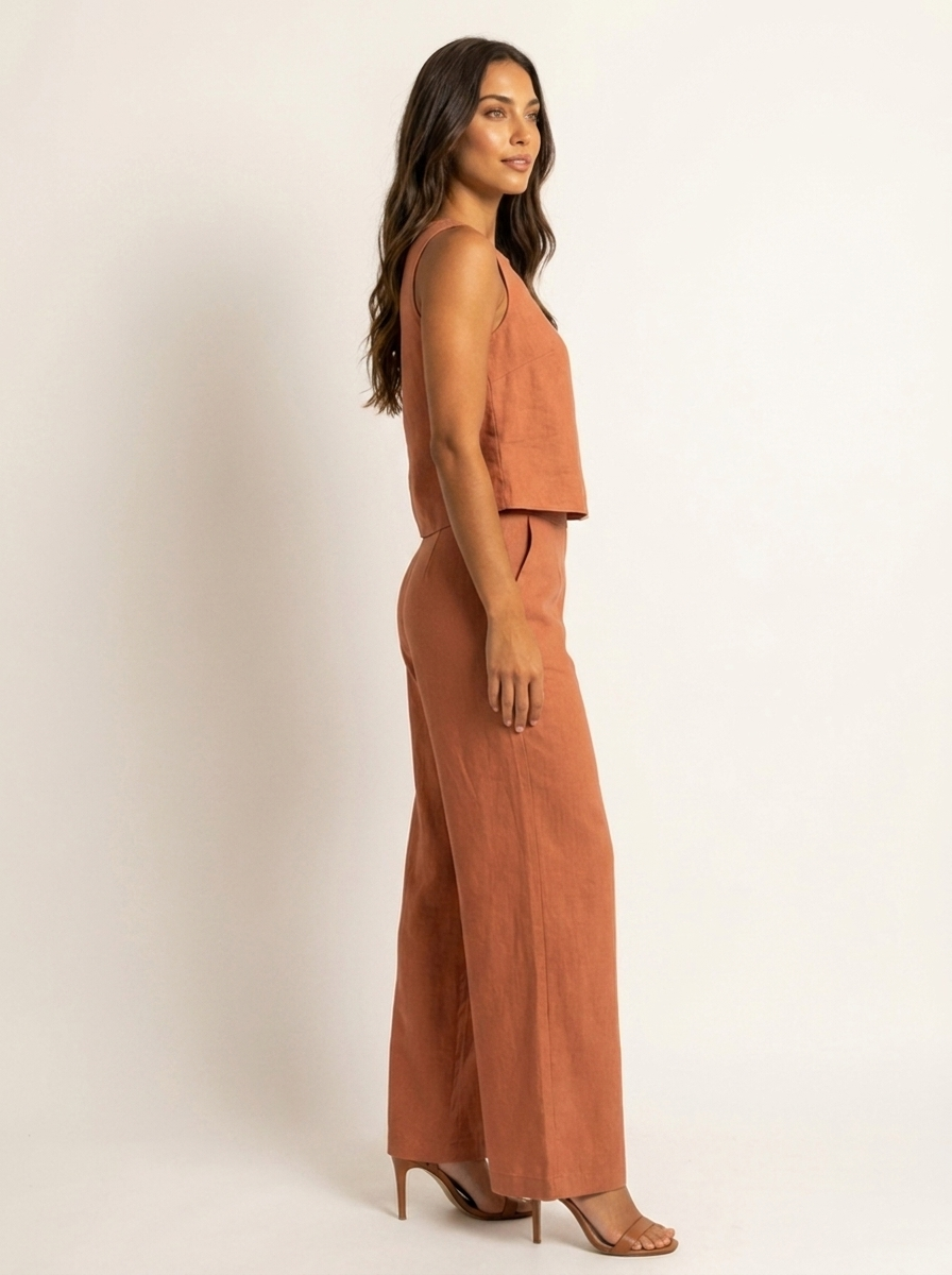Women's Sleeveless Top and Wide Leg Trousers Set - 10
