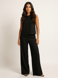 Women's Sleeveless Top and Wide Leg Trousers Set - Black