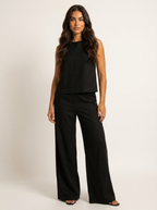 Women's Sleeveless Top and Wide Leg Trousers Set - Black