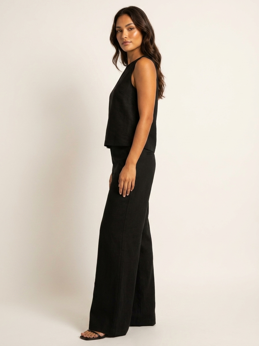 Women's Sleeveless Top and Wide Leg Trousers Set - 11