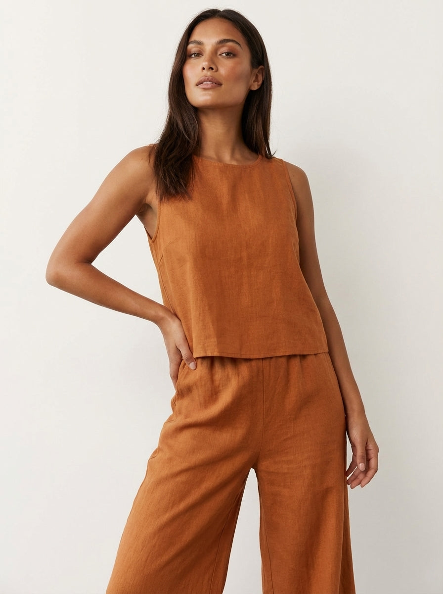 Women's Sleeveless Top and Wide Leg Trousers Set - 6