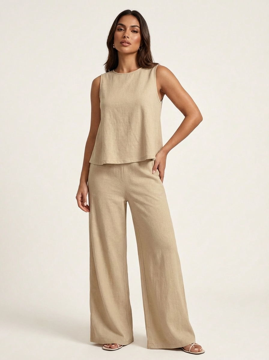 Women's Sleeveless Top and Wide Leg Trousers Set - 5