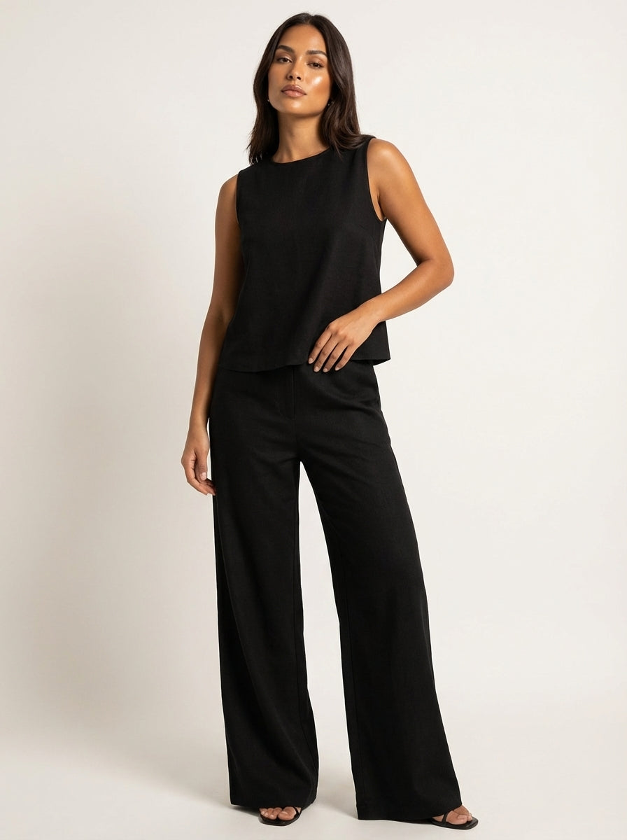 Women's Sleeveless Top and Wide Leg Trousers Set - 4