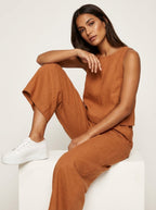 Women's Sleeveless Top and Wide Leg Trousers Set - 2