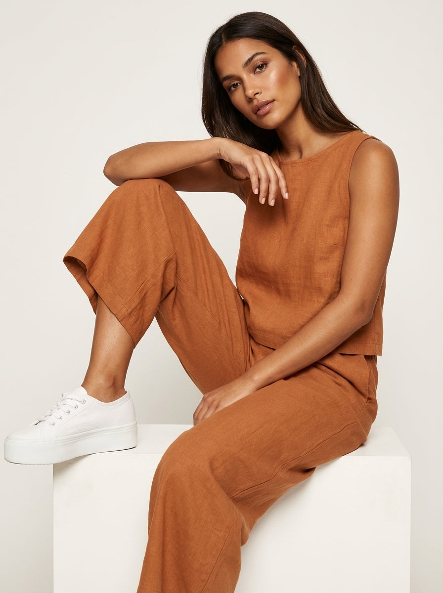 Women's Sleeveless Top and Wide Leg Trousers Set - 2