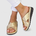 Women's Sandals with Cross-Strap Design and Cushioned Footbed - Gold