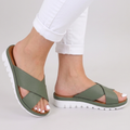 Women's Sandals with Cross-Strap Design and Cushioned Footbed - Olive