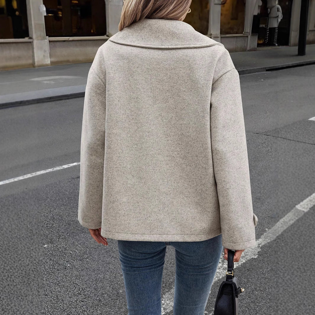 Women's Relaxed Fit Wool-Blend Jacket with Button Front - 4