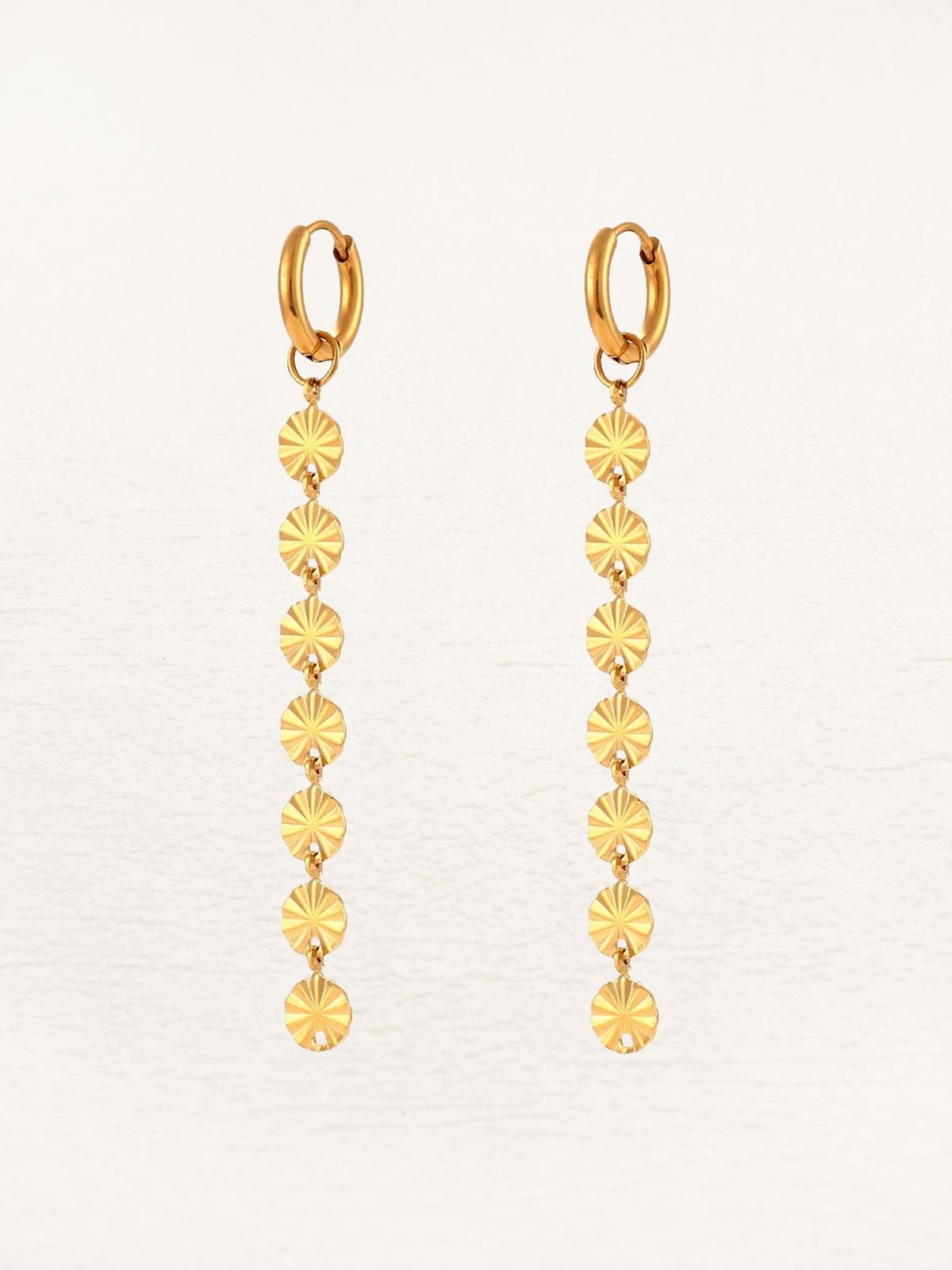 Statement Drop Earrings with Textured Disc Chain - 3