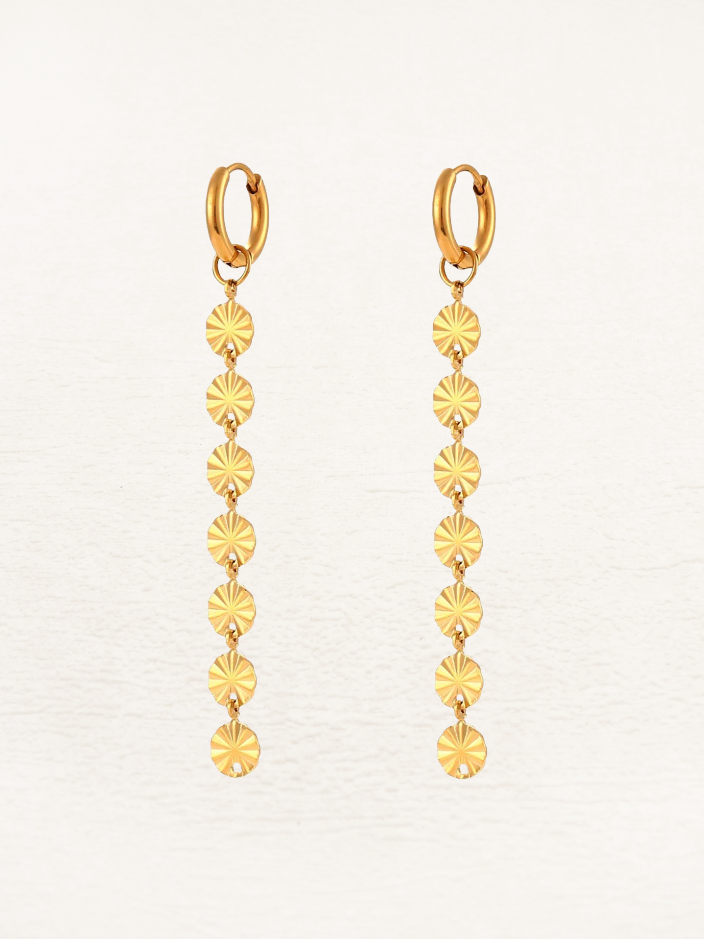 Statement Drop Earrings with Textured Disc Chain - 3