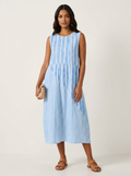 Women's Sleeveless Midi Dress with Round Neck and Tiered Skirt - Blue 2