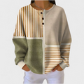 Women's Jumper with Colour Block Print and Button Neckline - Multicolour
