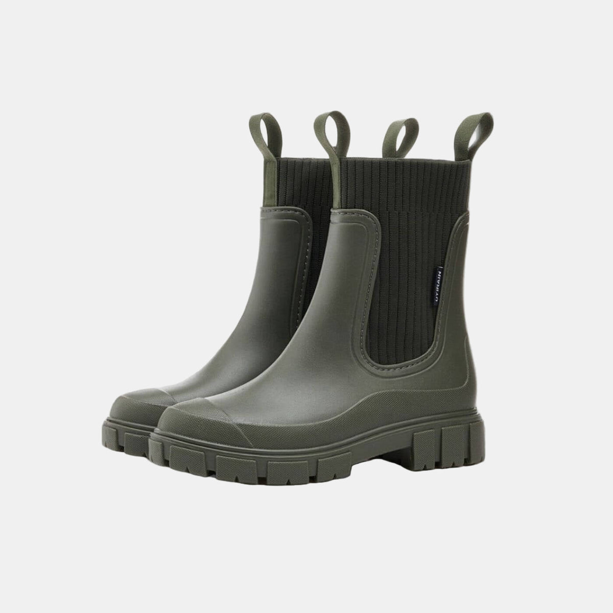 Women's Chelsea Boots with Chunky Sole and Elastic Panel - Green