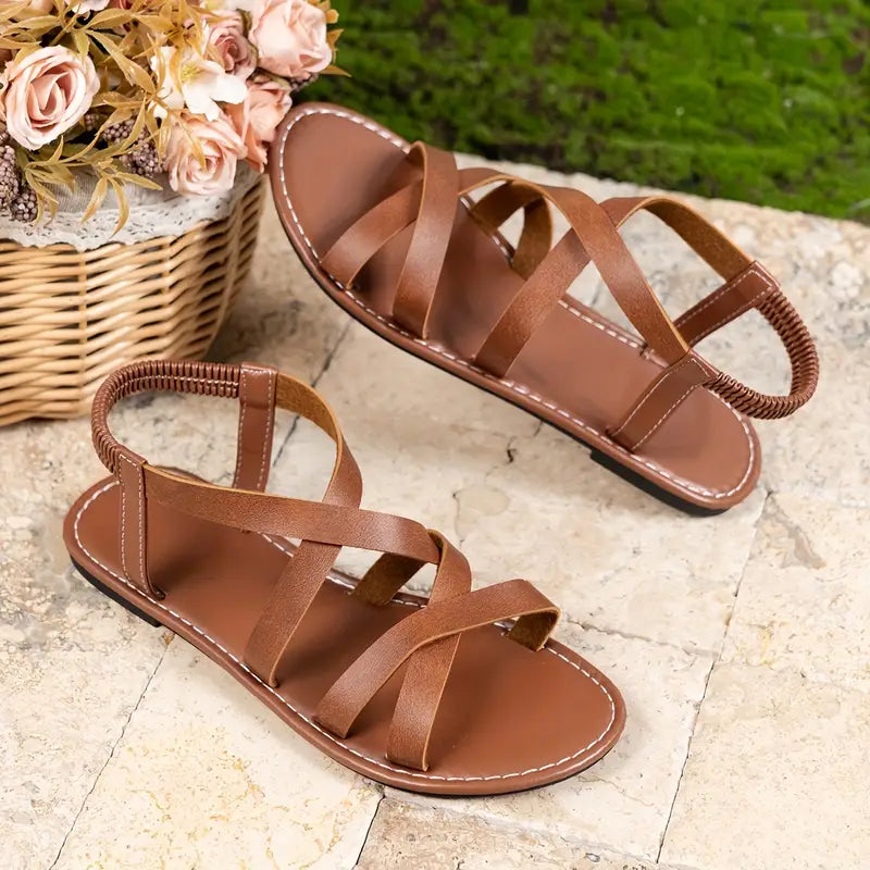 Women's Sandals with Crisscross Straps and Ankle Closure - 14